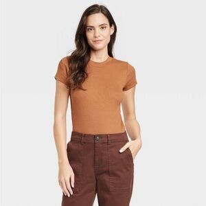 Brown Ribbed Body Suit